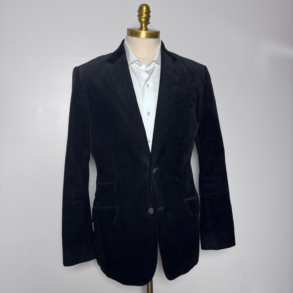 Express Blazer Mens 40R Black Solid Corduroy Notch Lapel Two Button Sport Coat